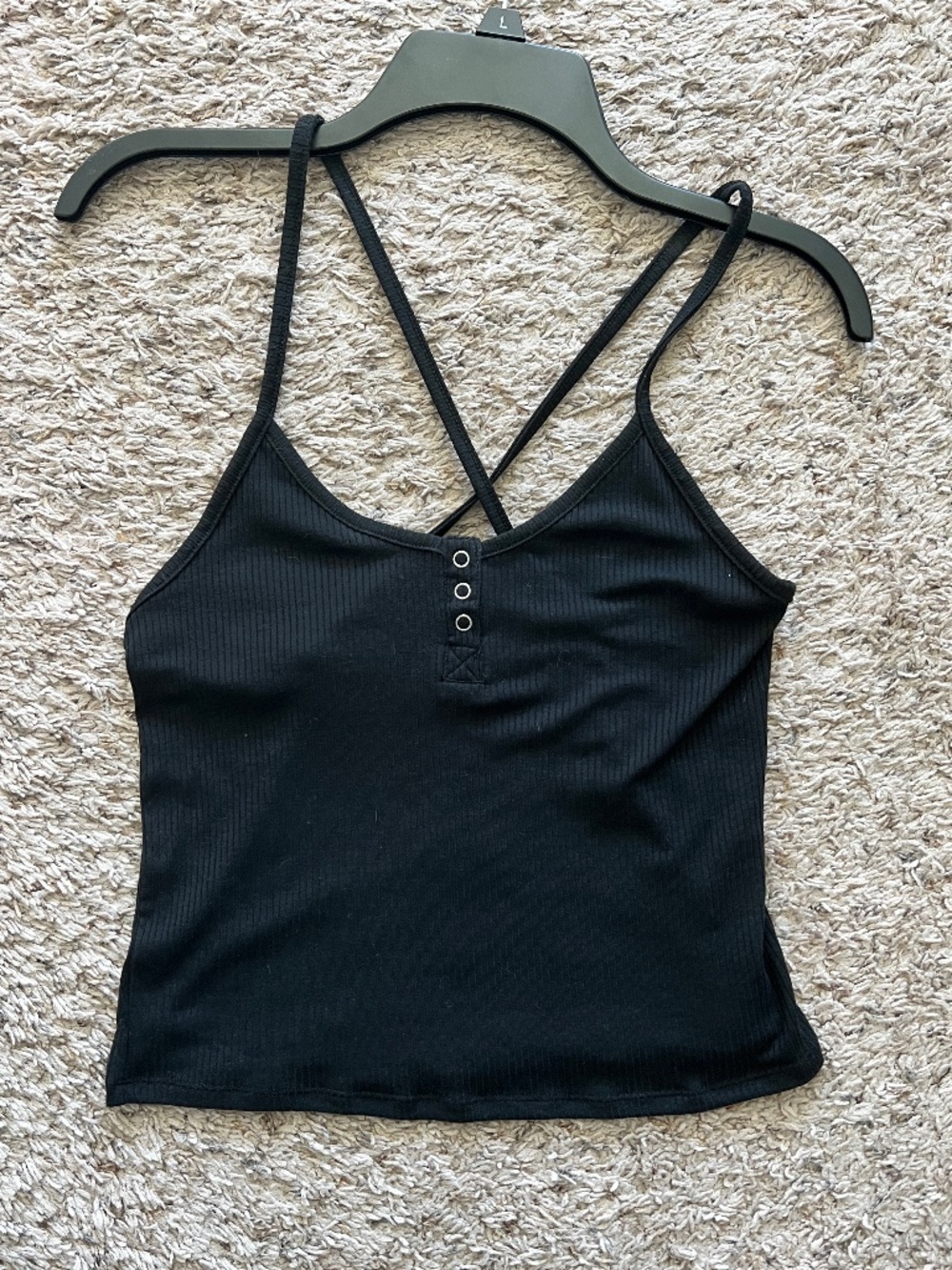 Adore Me Cropped Black Ribbed Cross Back Tank - Small - Like New
